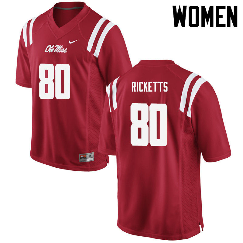 Women Ole Miss Rebels #80 Josh Ricketts College Football Jerseys-Red
